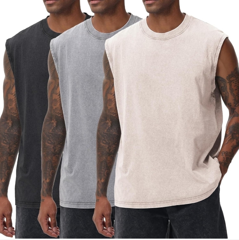 Men's Washed Sleeveless Muscle Tank - Black, Gray, Cream
